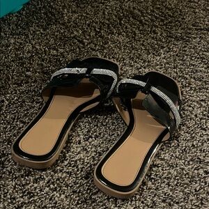 Elegant Black Rhinestone Sandals